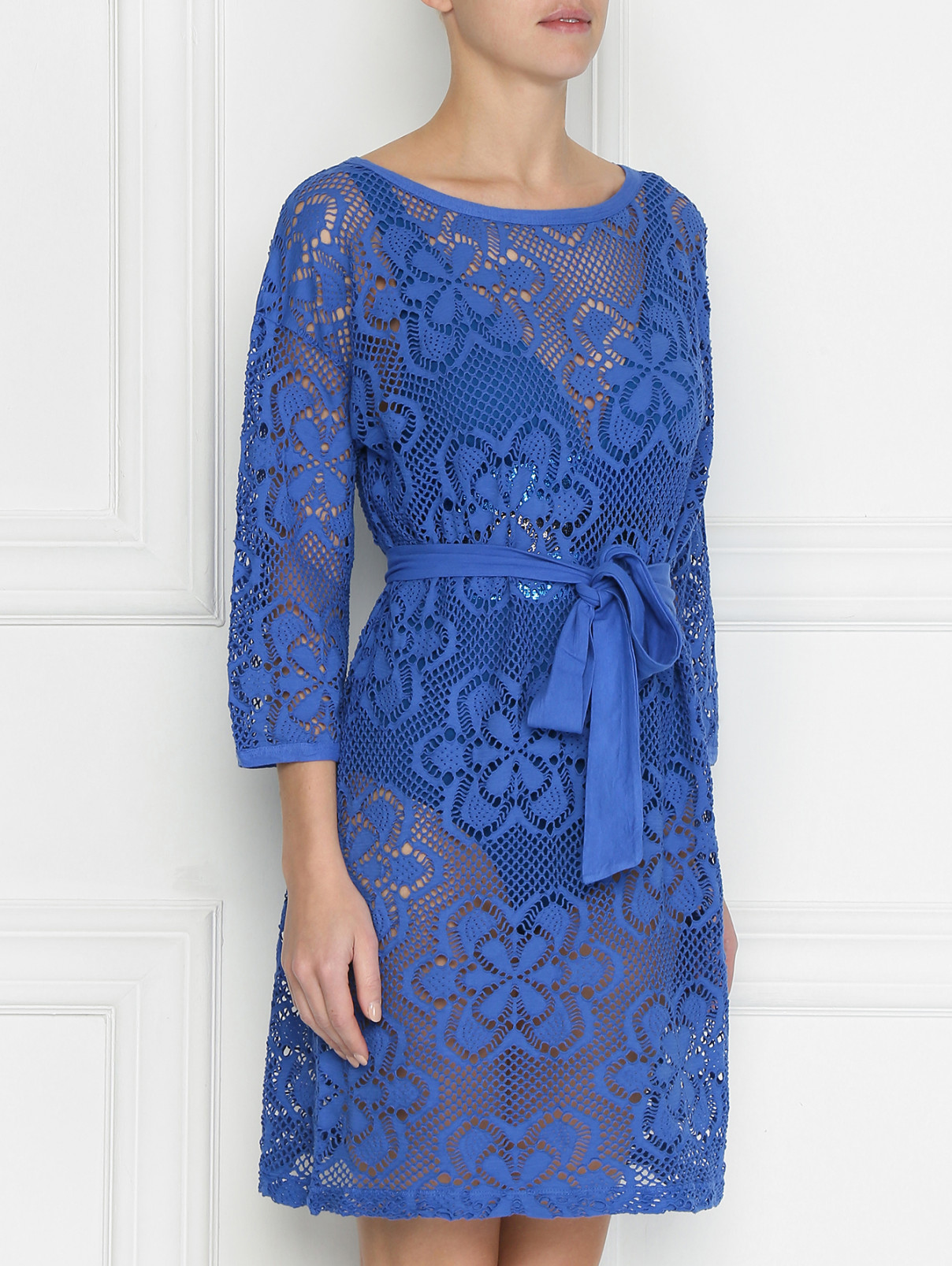 Платье кружевное из хлопка La fabrica del lino  –  МодельВерхНиз  – Цвет:  Синий