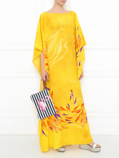 Шелковое платье-макси свободного кроя с принтом - Общий вид