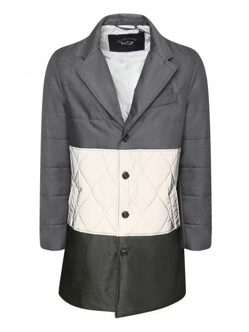 Утепленное пальто с контрастной вставкой  - Общий вид