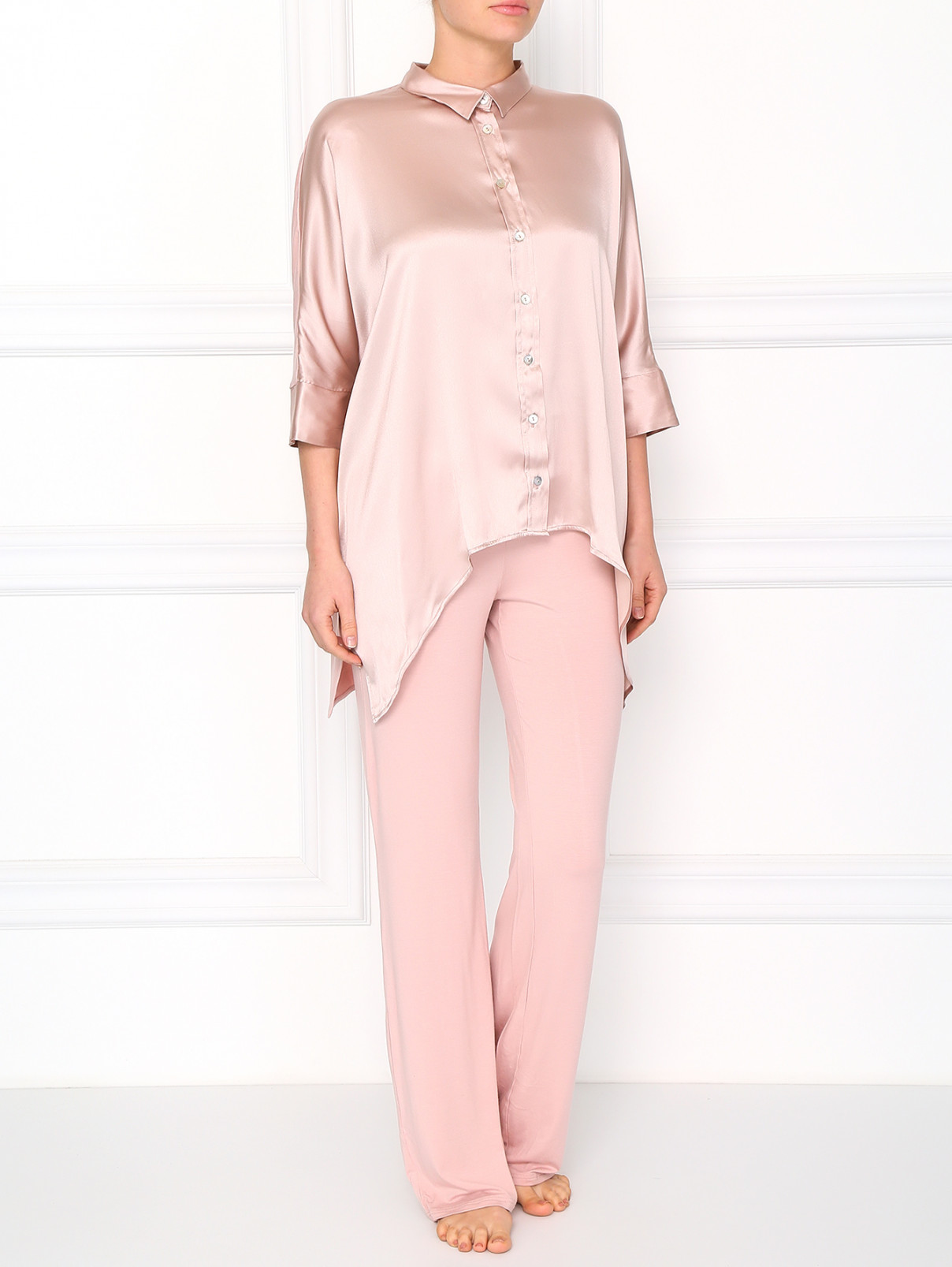 Шелковая рубашка свободного фасона Valery Prestige  –  Модель Общий вид  – Цвет:  Розовый