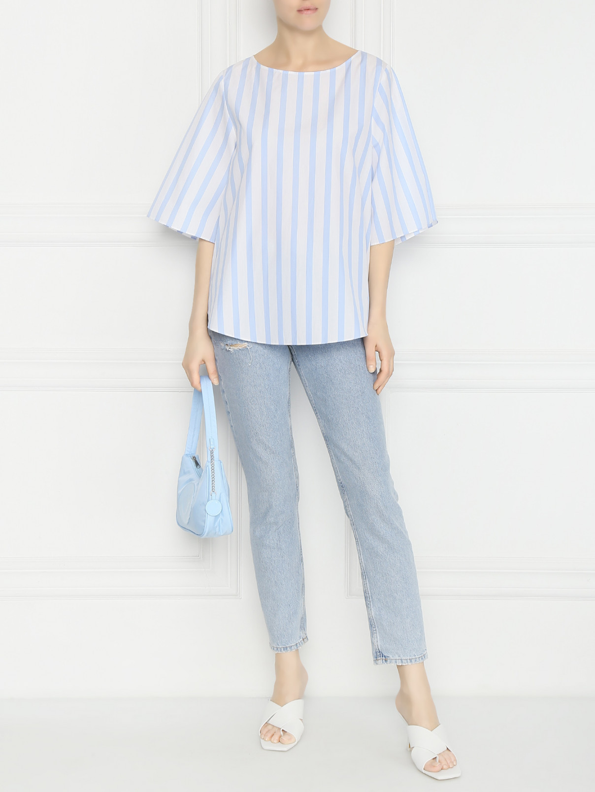 Блуза из хлопка свободного кроя с узором полоска Van Laack  –  МодельОбщийВид  – Цвет:  Узор