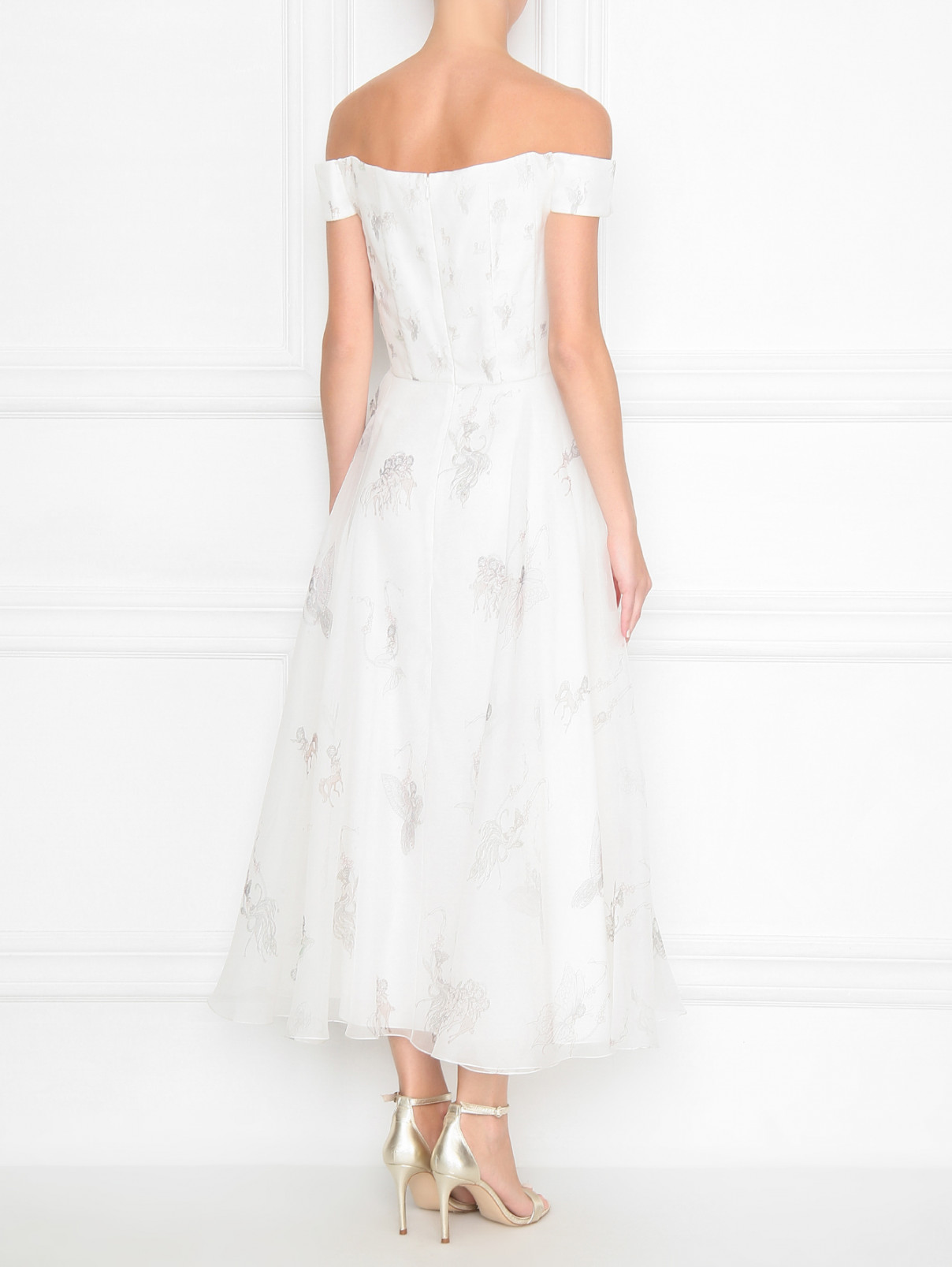 Платье-миди из шелка с узором Руж  –  МодельВерхНиз1  – Цвет:  Белый
