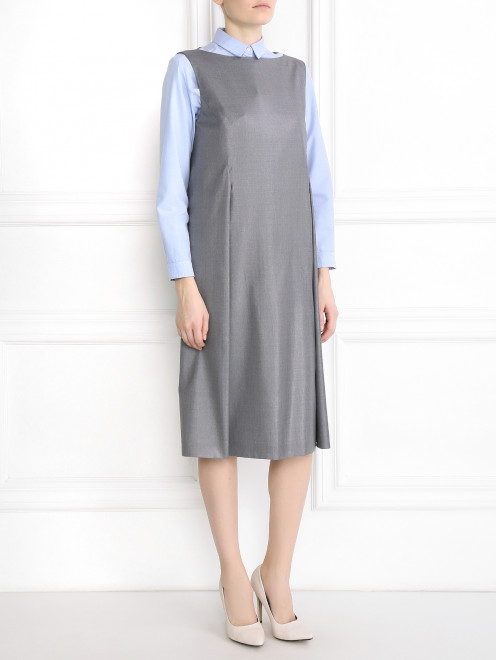 Платье-миди из шерсти с симметричными складками Jil Sander - Модель Общий вид