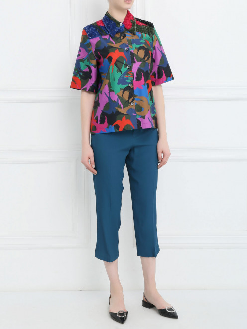 Блуза из хлопка декорированная пайетками Sonia Rykiel - Модель Общий вид