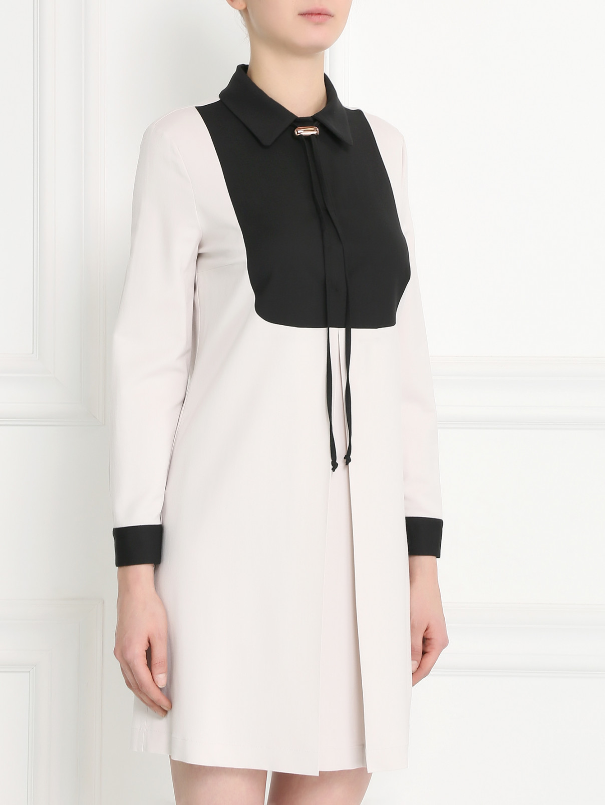 Платье-мини с длинным рукавом и контрастными вставками L'Autre Chose  –  Модель Верх-Низ  – Цвет:  Бежевый