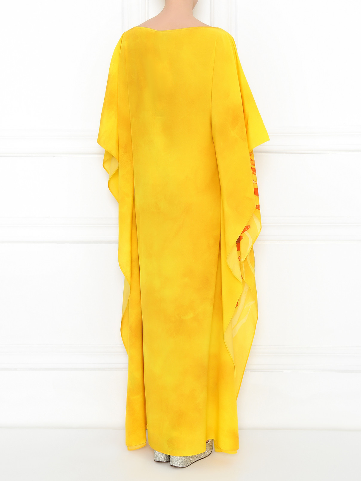 Шелковое платье-макси свободного кроя с принтом Stella Jean  –  МодельВерхНиз1  – Цвет:  Желтый