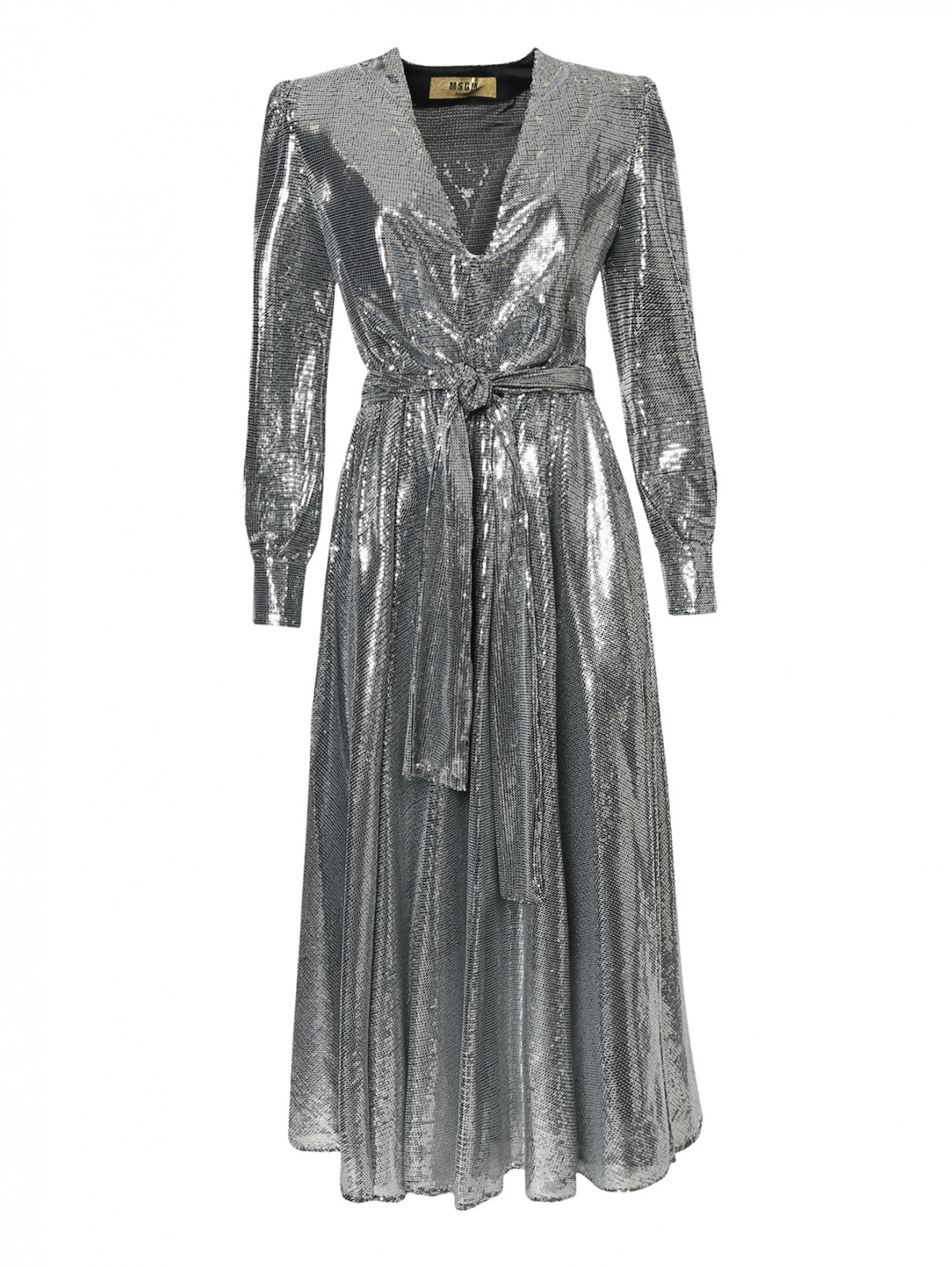 Платье вышитое пайетками, со сборкой на талии MSGM  –  Общий вид  – Цвет:  Серый