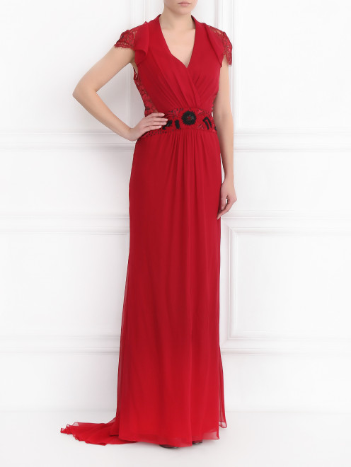 Платье макси из шелка с кружевом Carolina Herrera - МодельОбщийВид