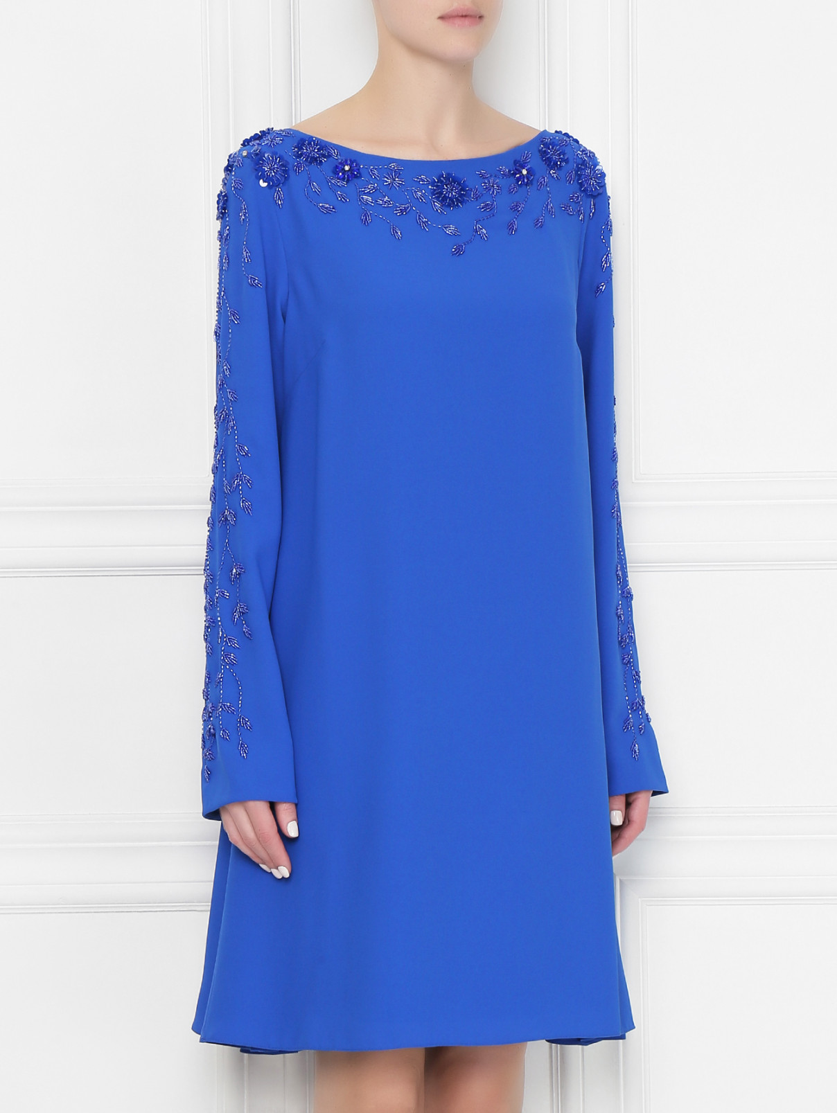 Платье из вискозы с вышивкой бисером Daniela de Souza  –  МодельВерхНиз  – Цвет:  Синий