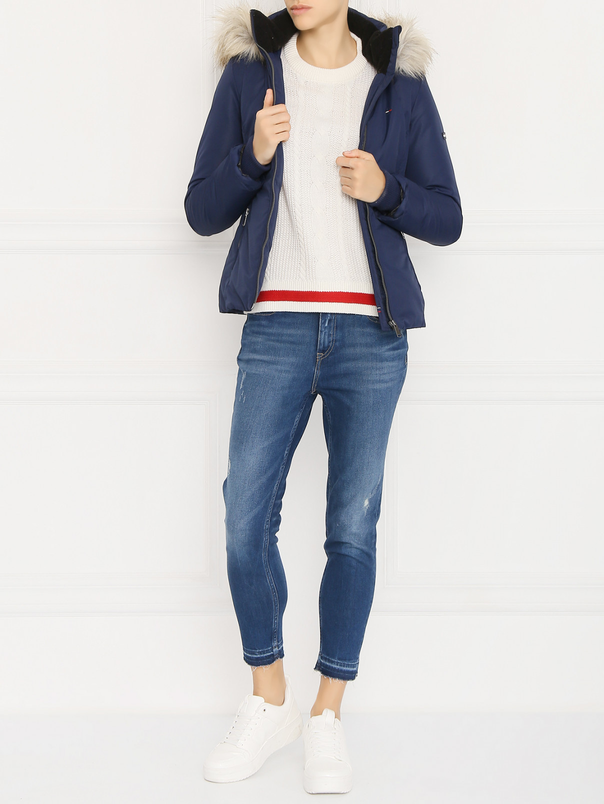 Пуховик на молнии с капюшоном Tommy Jeans  –  МодельОбщийВид  – Цвет:  Синий