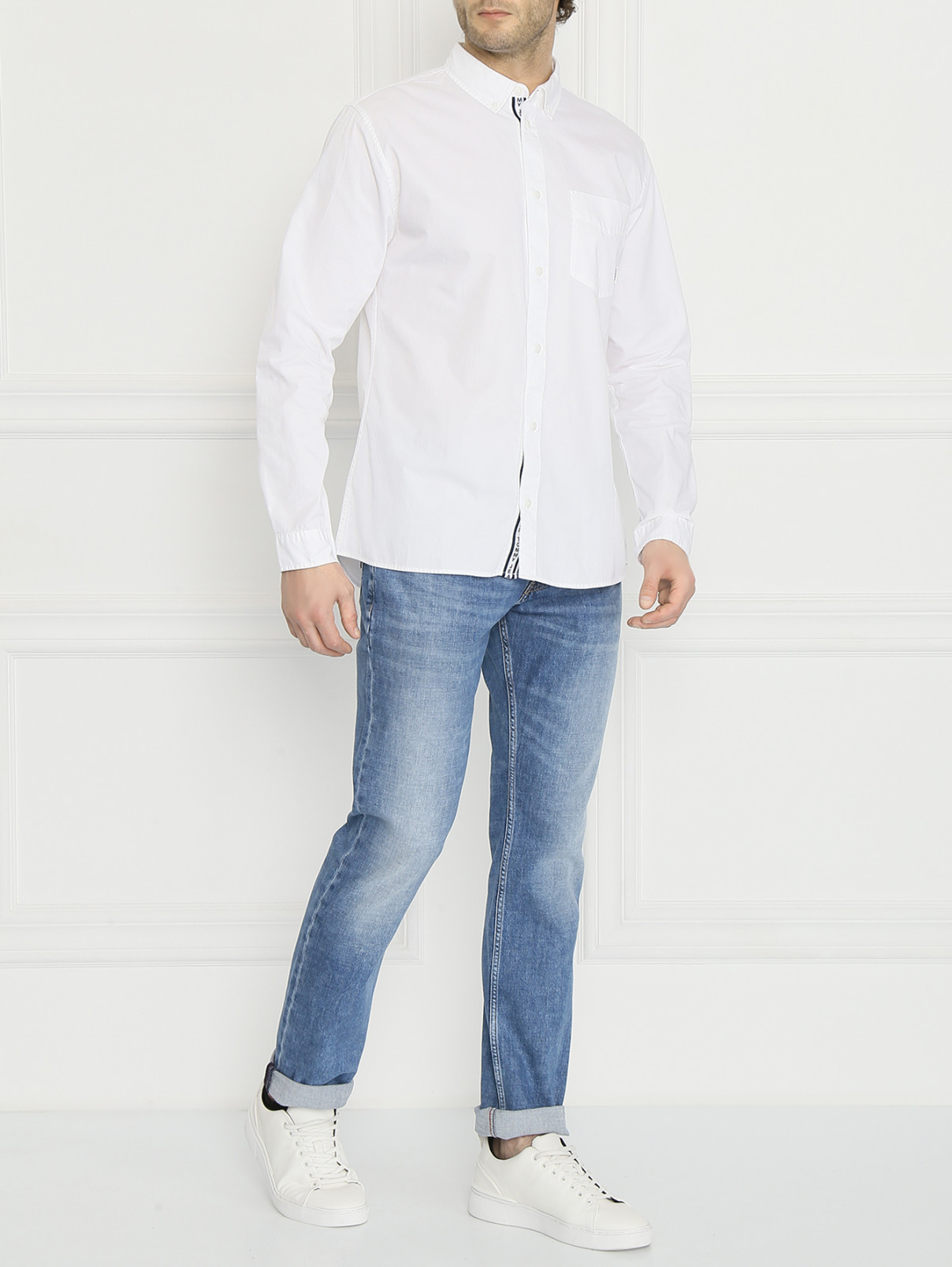 Рубашка из хлопка с накладным карманом Tommy Jeans  –  МодельОбщийВид  – Цвет:  Белый