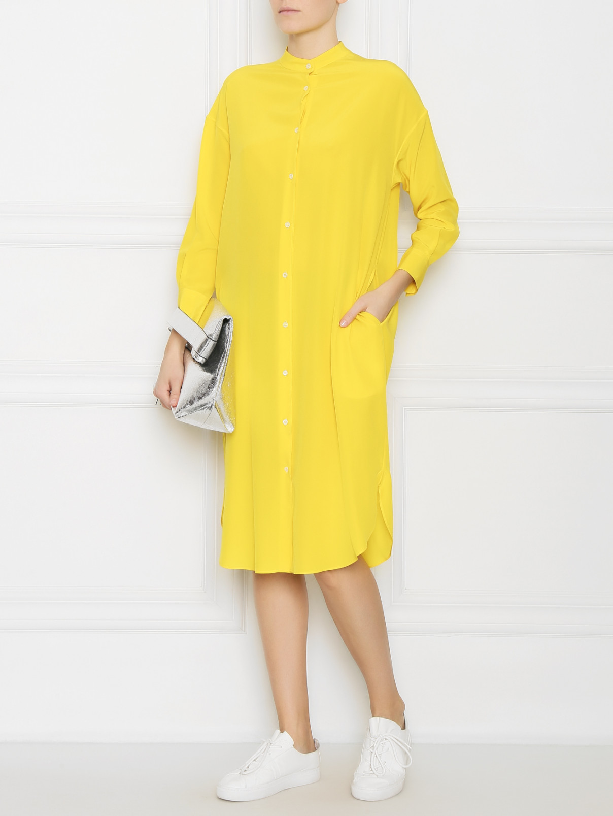 Платье рубашка из шелка прямого кроя Aspesi  –  МодельОбщийВид  – Цвет:  Желтый