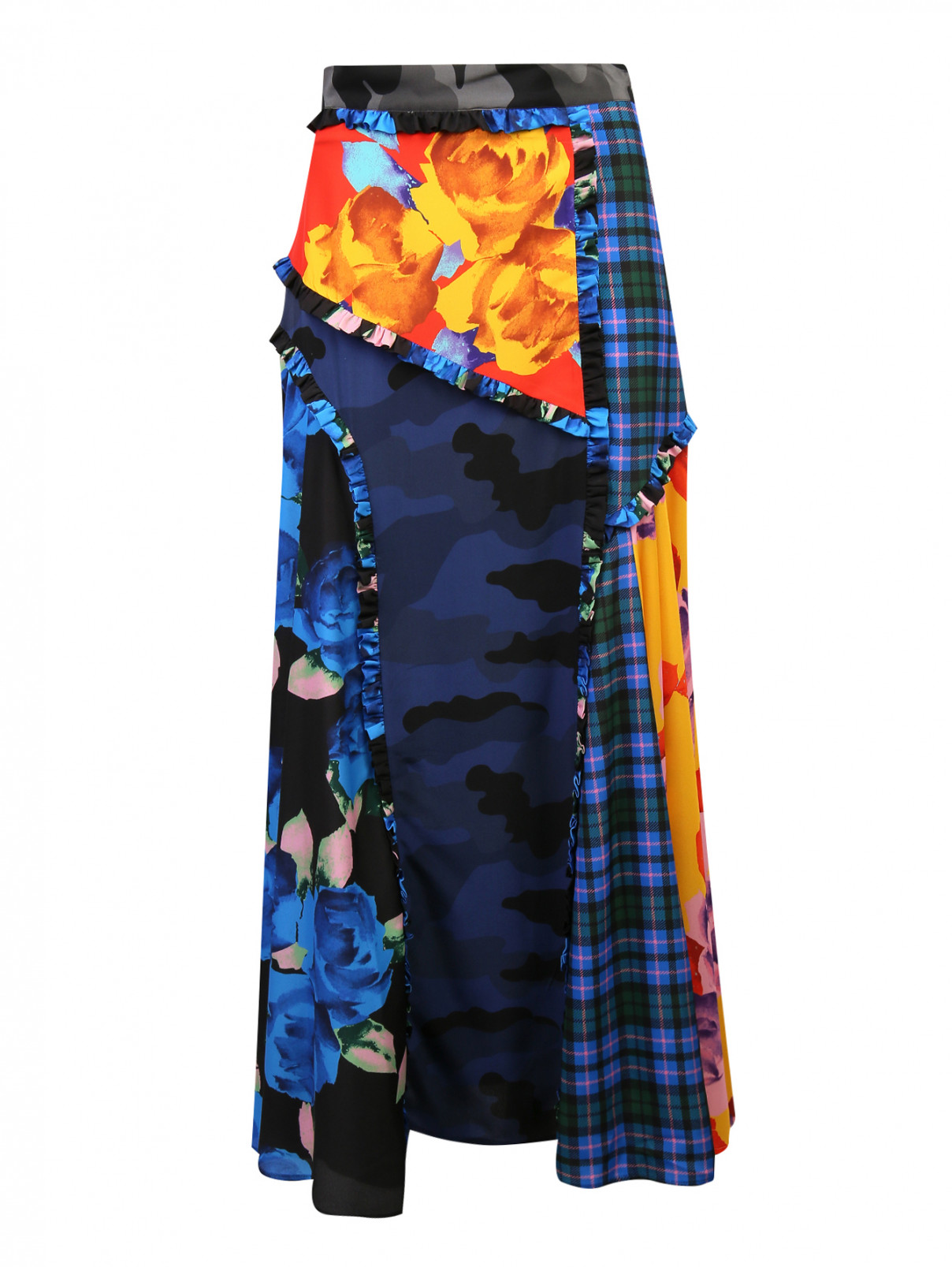 Юбка из ткани с принтом с оборками MSGM  –  Общий вид  – Цвет:  Синий