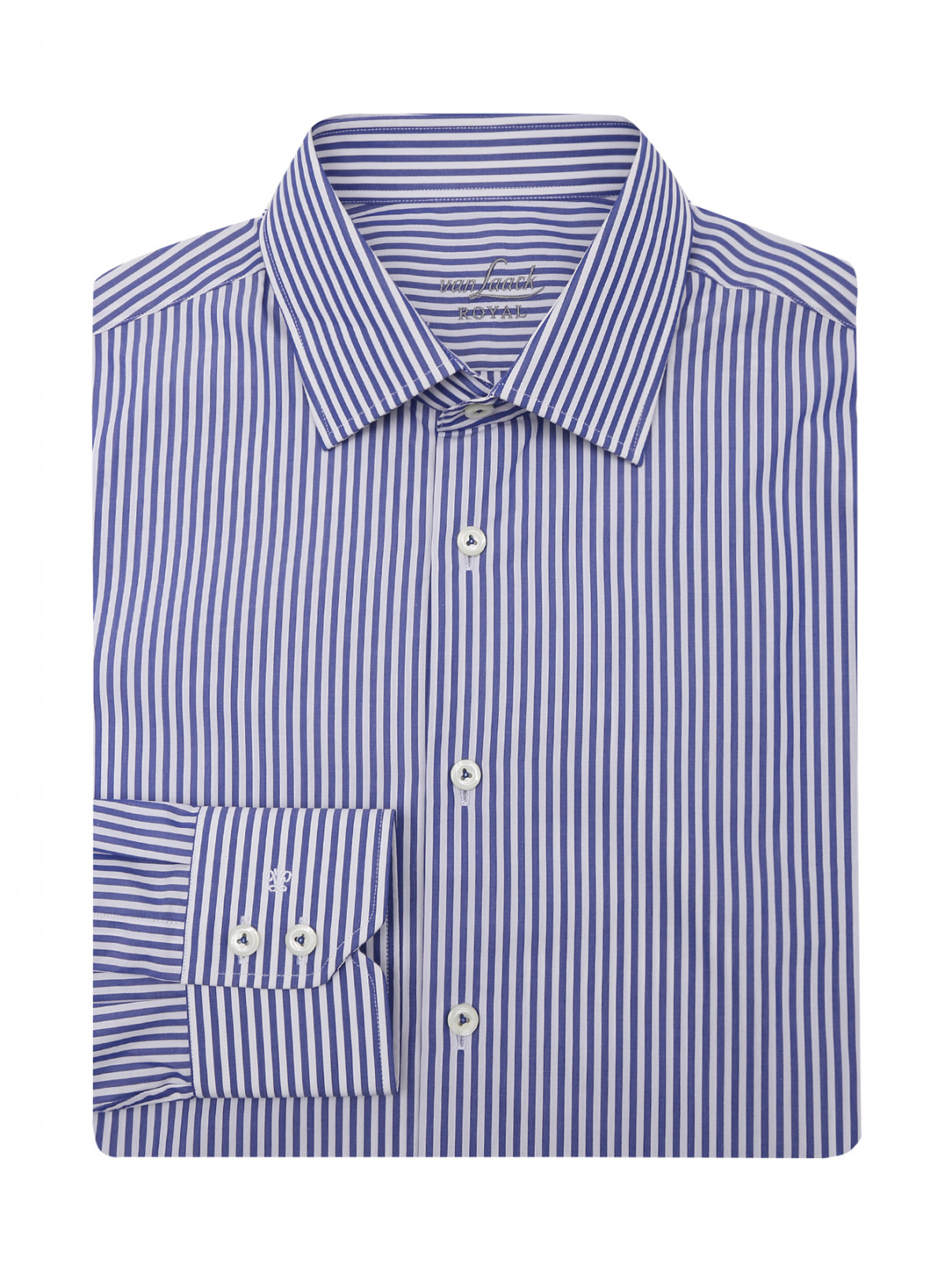 Рубашка из хлопка с узором "полоска" Van Laack  –  Общий вид  – Цвет:  Синий