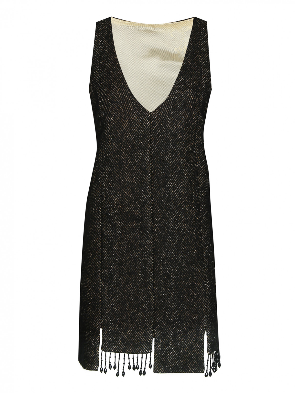 Платье-мини с V-образным вырезом Ganni  –  Общий вид  – Цвет:  Черный