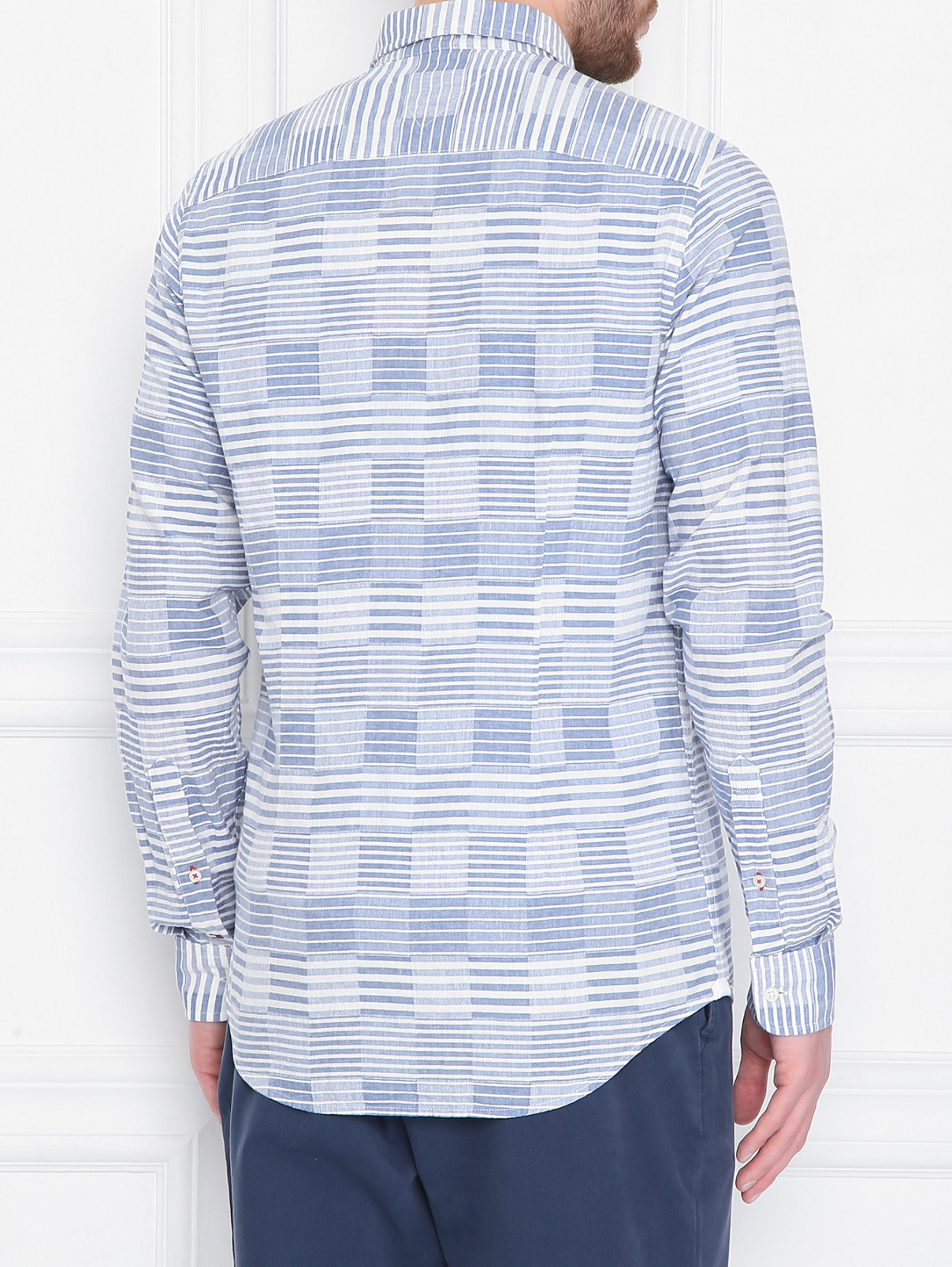 Рубашка из хлопка и льна с узором Tommy Hilfiger  –  МодельВерхНиз1  – Цвет:  Синий