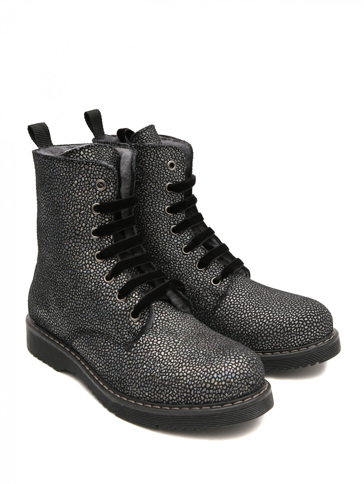 Высокие ботинки на шнуровке с блеском Zecchino d`Oro  –  Общий вид  – Цвет:  Серый