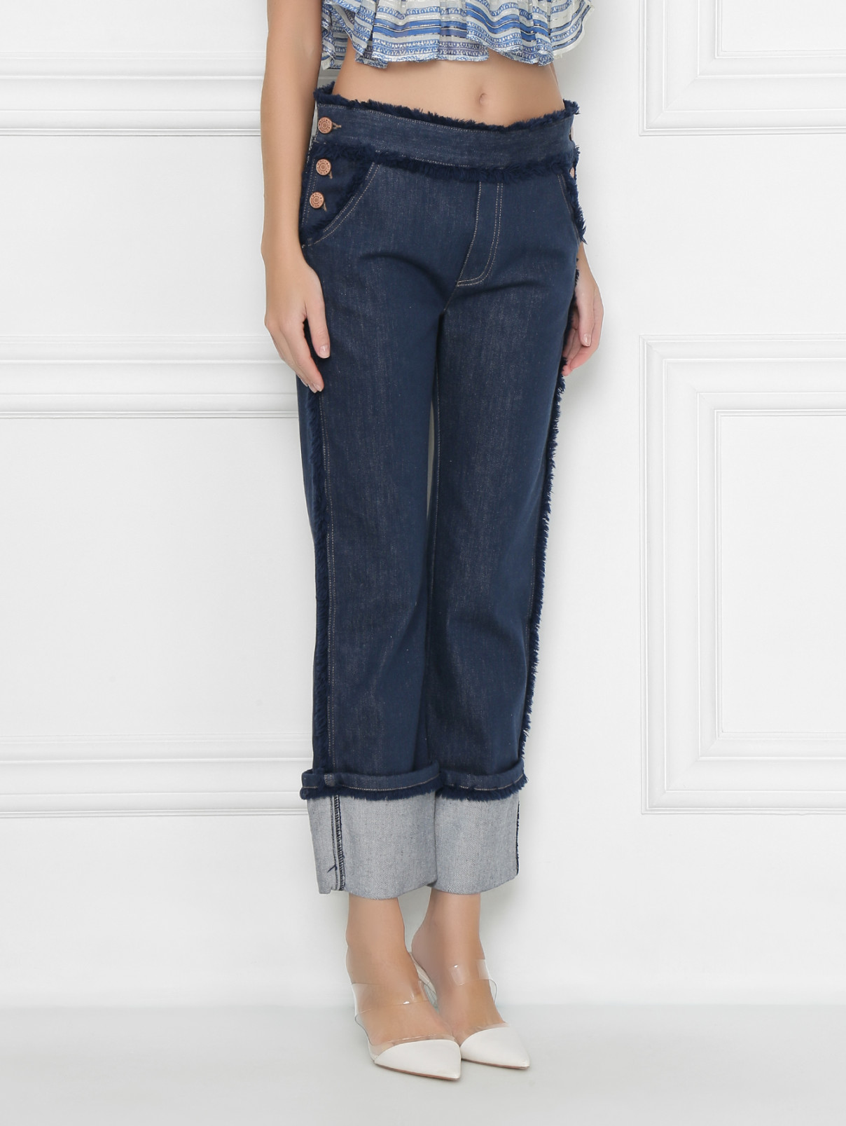 Прямые джинсы с высокой посадкой и бахромой See by Chloe – МодельВерхНиз – Цвет: Синий