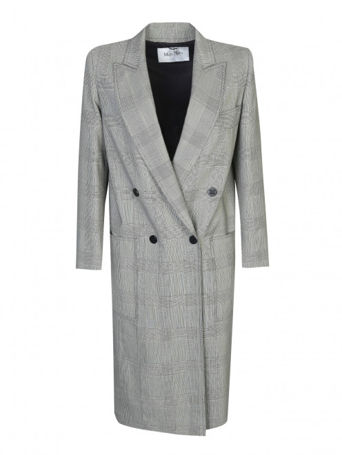 Двубортное пальто из шерсти с узором "клетка" и накладными карманами - Общий вид