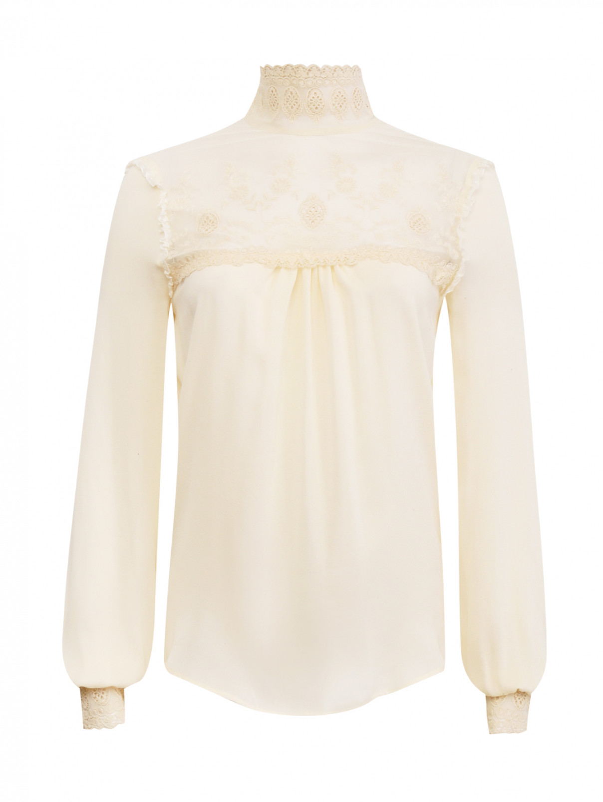 Блуза из шелка с кружевной вставкой Veronique Branquinho  –  Общий вид  – Цвет:  Белый