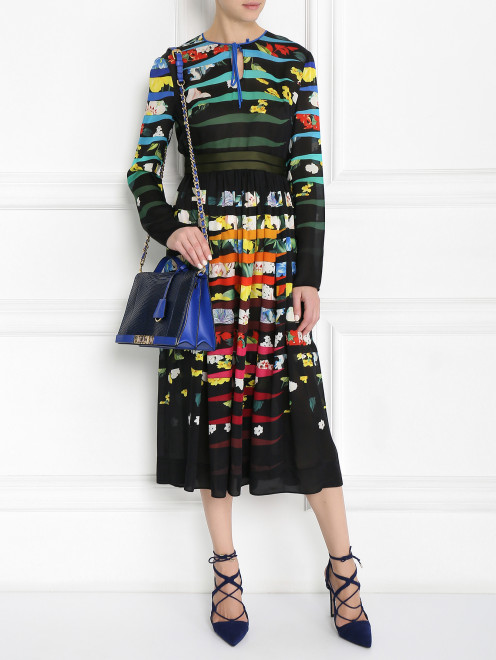 Платье-миди из шелка с цветочным узором Mary Katrantzou - Модель Общий вид