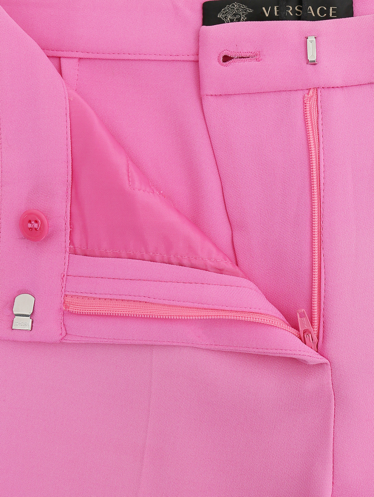 Укороченные брюки прямого кроя из вискозы Versace 1969  –  Деталь1  – Цвет:  Розовый