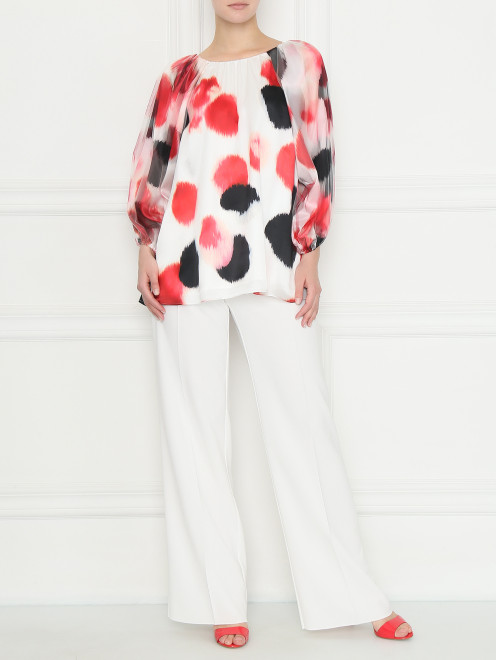 Блуза из шелка свободного кроя с узором Marina Rinaldi - МодельОбщийВид