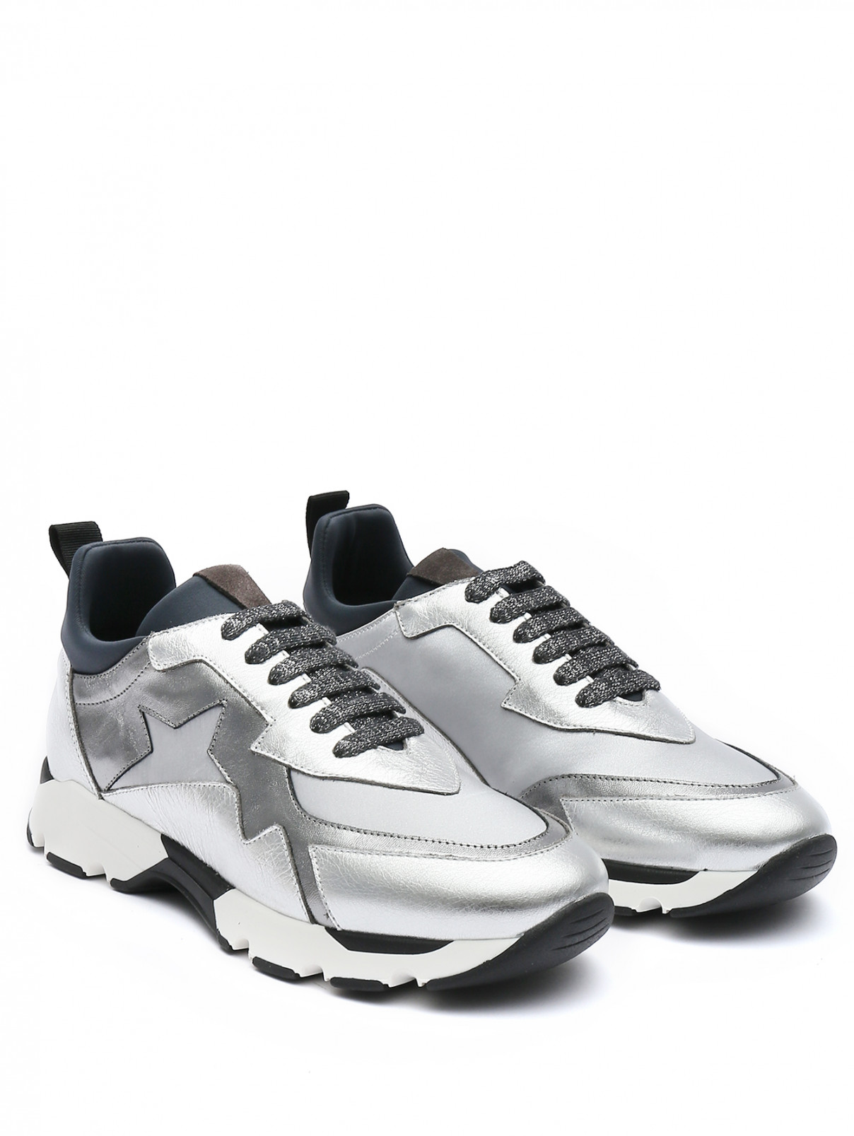 Комбинированные кроссовки на шнурках Lorena Antoniazzi  –  Общий вид  – Цвет:  Серый
