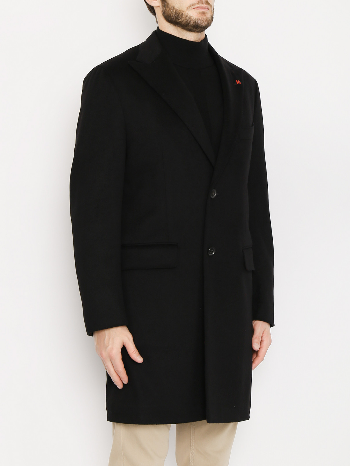 Пальто из шерсти с карманами Isaia  –  МодельВерхНиз  – Цвет:  Черный