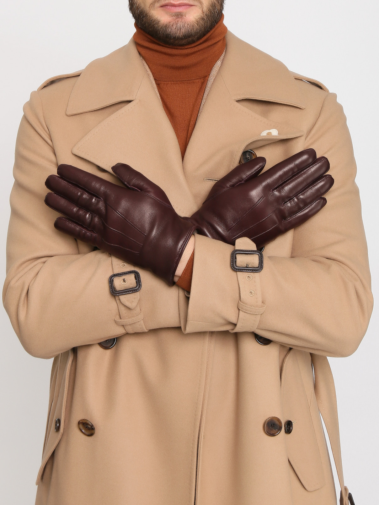 Перчатки из гладкой кожи Portolano  –  МодельОбщийВид  – Цвет:  Коричневый