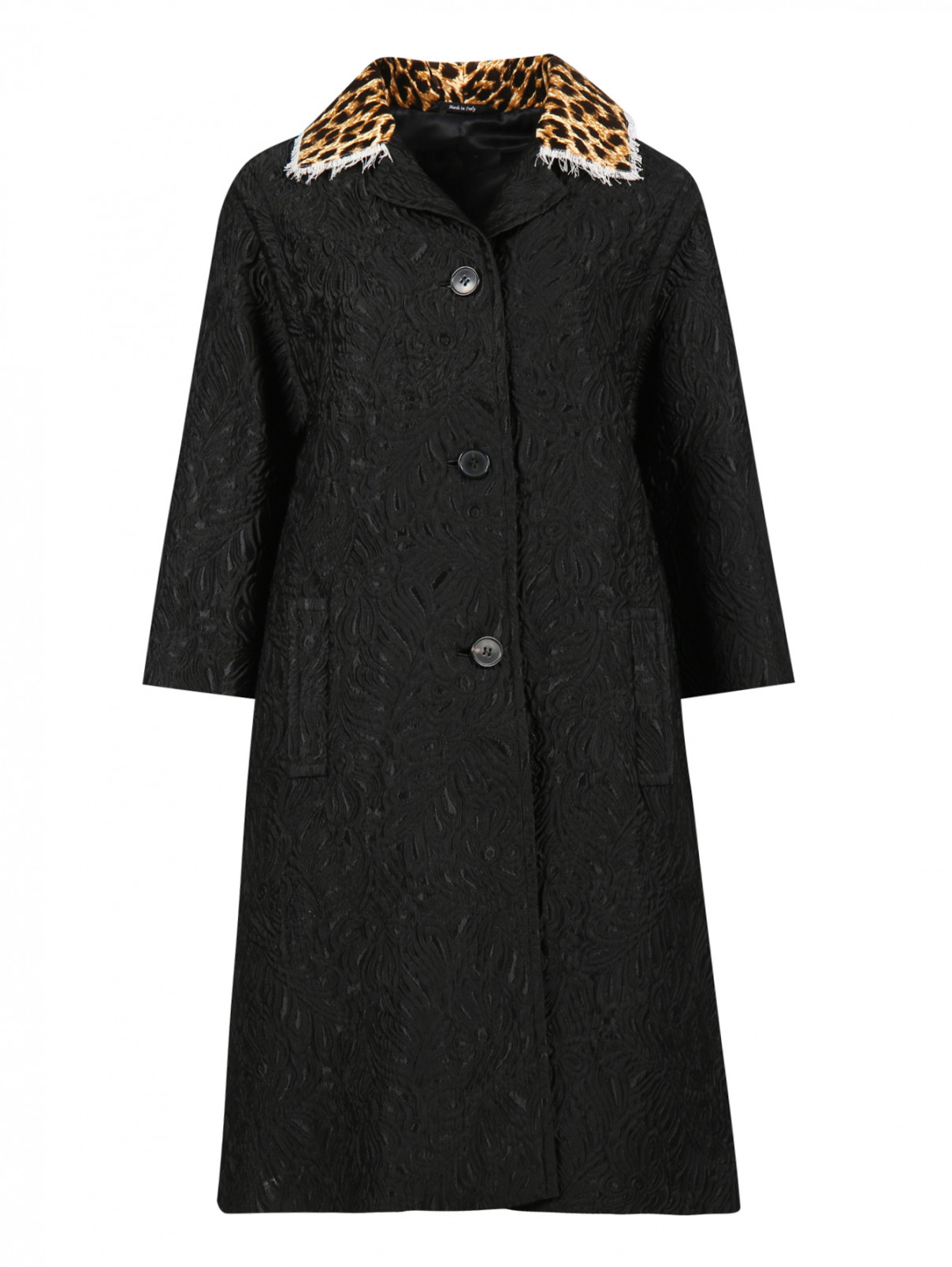 Пальто из фактурной ткани с принтом на спине Maison Margiela  –  Общий вид  – Цвет:  Черный