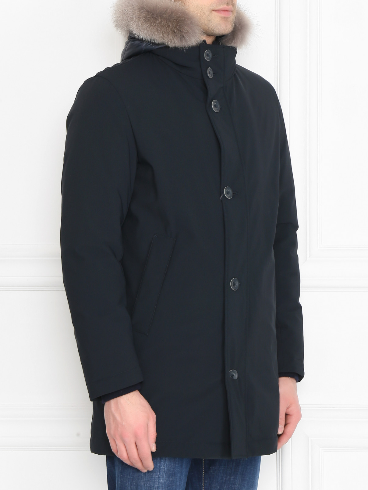 Куртка на молнии с капюшоном Herno  –  МодельВерхНиз  – Цвет:  Синий